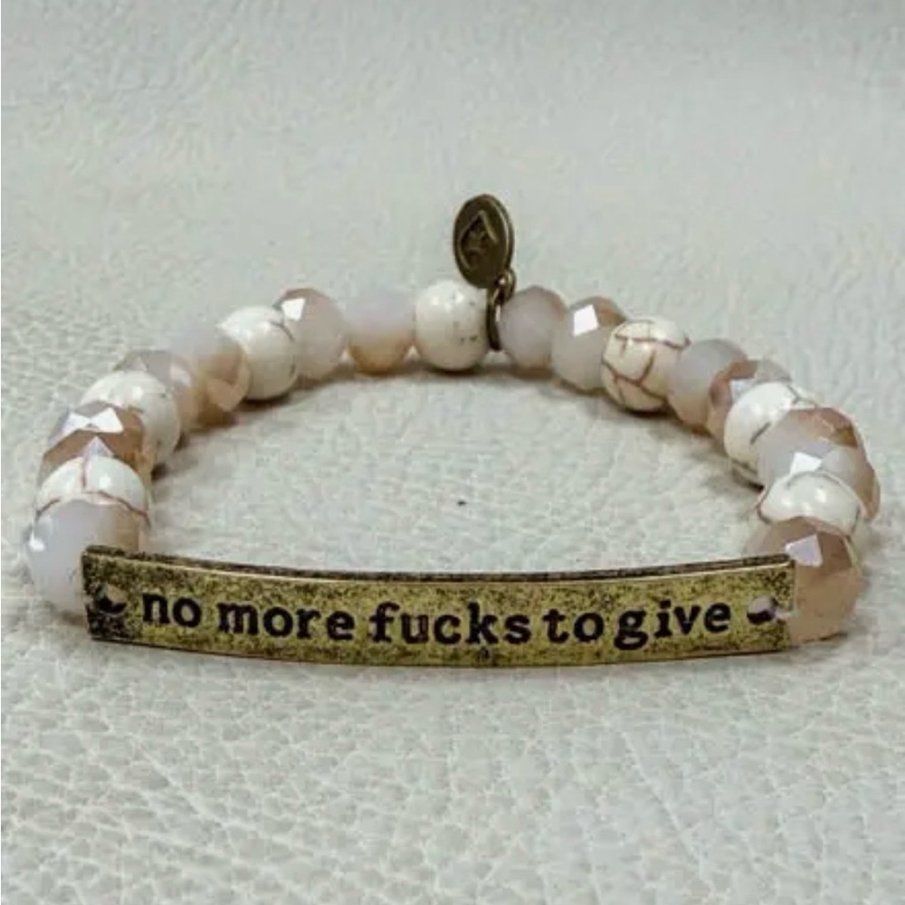 No More F’s To Give Motivational Semiprecious Stone Sassy Beaded Bracelet Bronze
